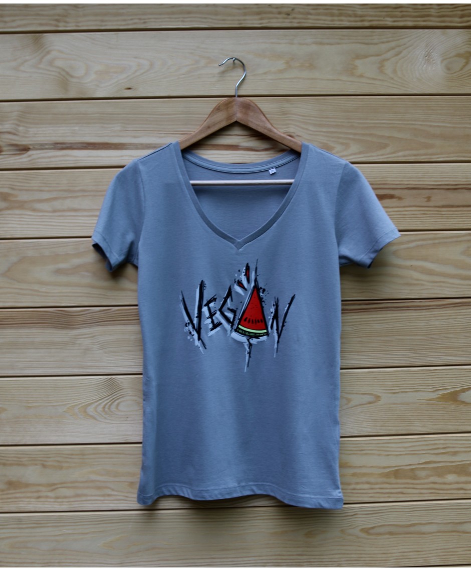 Damski t-shirt Organic VEGAN ARBUZ kolor szary