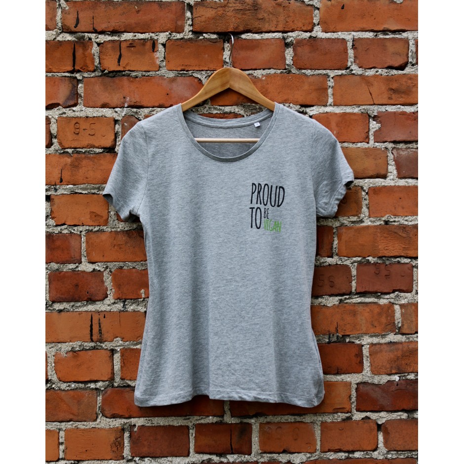 Damski t-shirt Organic PROUD TO BE VEGAN kolor szary melanż