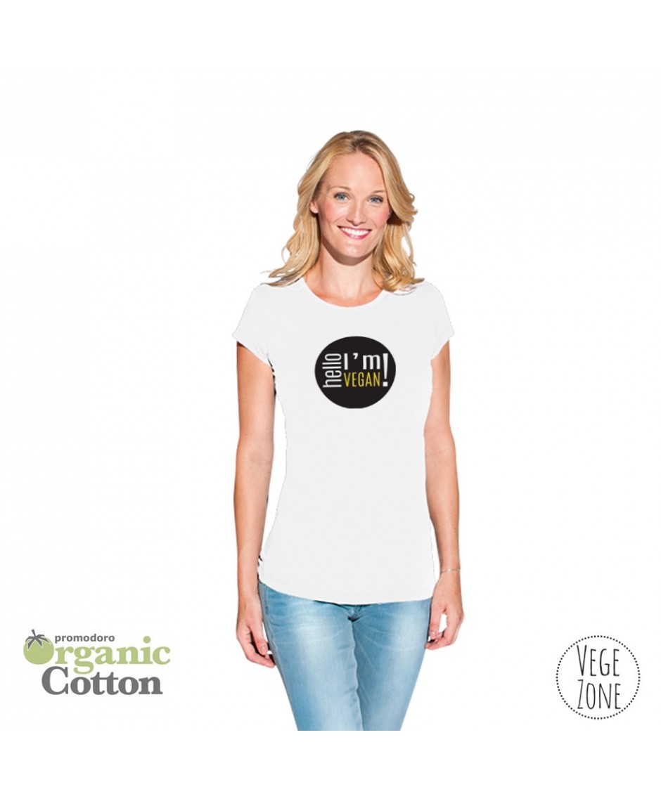 Koszulka damska biała - Hello, I'm vegan! - Organic -T Fashion - Promodoro 