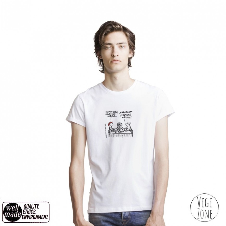 SZKIC - Koszulka męska organiczna biała, rolowane rękawy - Roll Sleeve T - - Mantis 