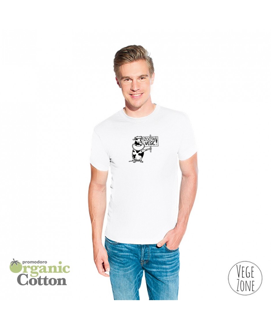 Koszulka męska biała - Zostań VEGE! - Organic -T Fashion - Promodoro 