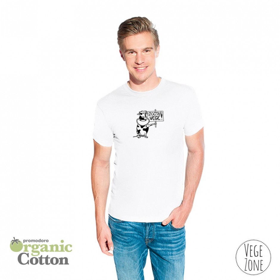Koszulka męska biała - Zostań WEGE! - Organic -T Fashion - Promodoro 