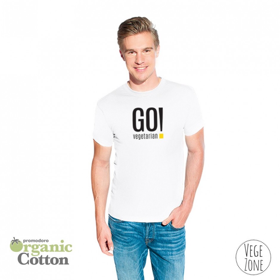 Koszulka męska biała - GO vegetarian! - Organic -T Fashion - Promodoro 